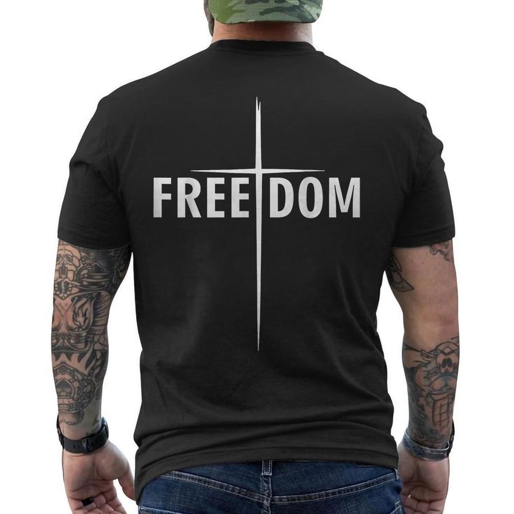 

Freedom Cross Jesus T-Shirt Bible Inspired for Christian Religious Inspirational L