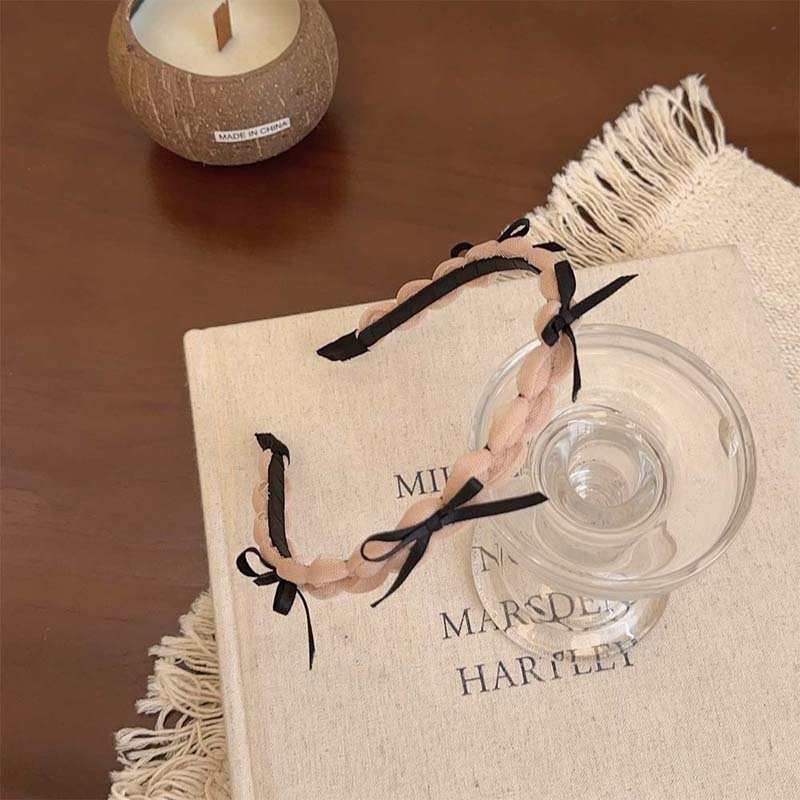 Korean Black Ribbon Bow Bezel Headbands for Women Girls Sweet Thin Edge Lace Mesh Hair Bands Hairband Hair Accessories