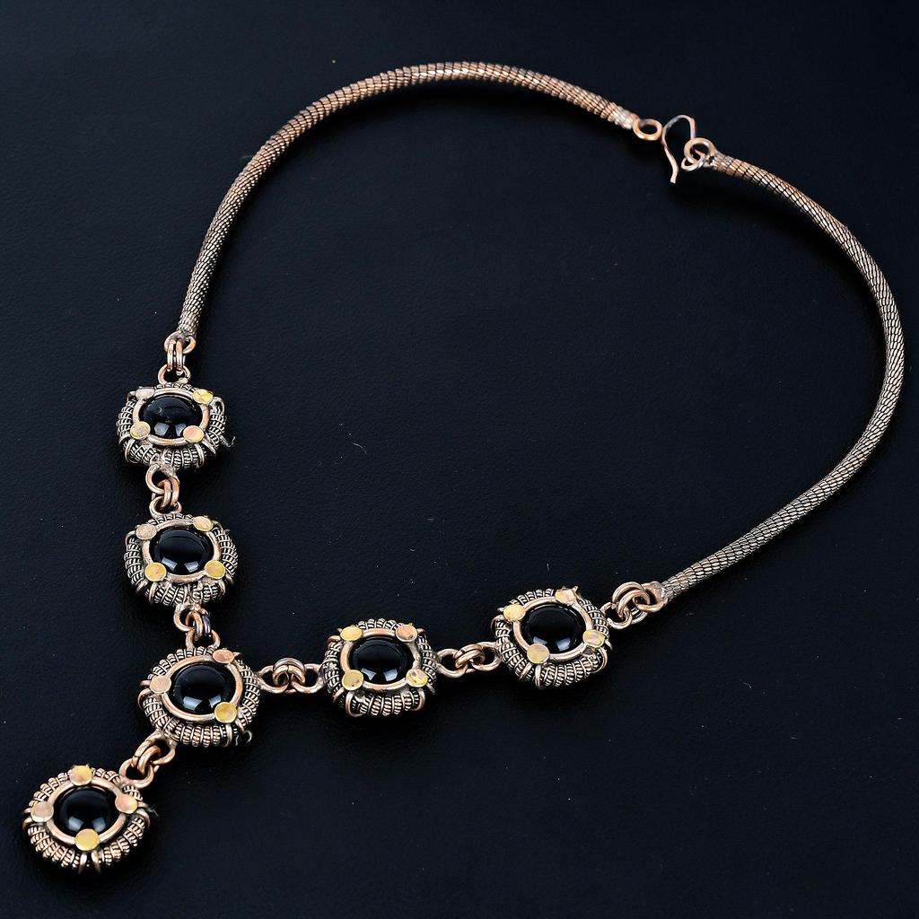 Black Onyx Necklace, 999 Copper Wire Wrapped Adjustable Chain Necklace. Gift For Women Handmade Necklace Gemstone Jewelry