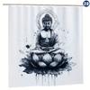 Tattoo Design Buddha on Lotus Shower Curtain, Durable Polyester, Easy Clean, Includes Hooks, Perfect for Bathroom & Window Decor