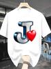 3D Letter J With Red Love Heart Modern Graphic Mens Minimalist Casual Short Sleeve T Shirt