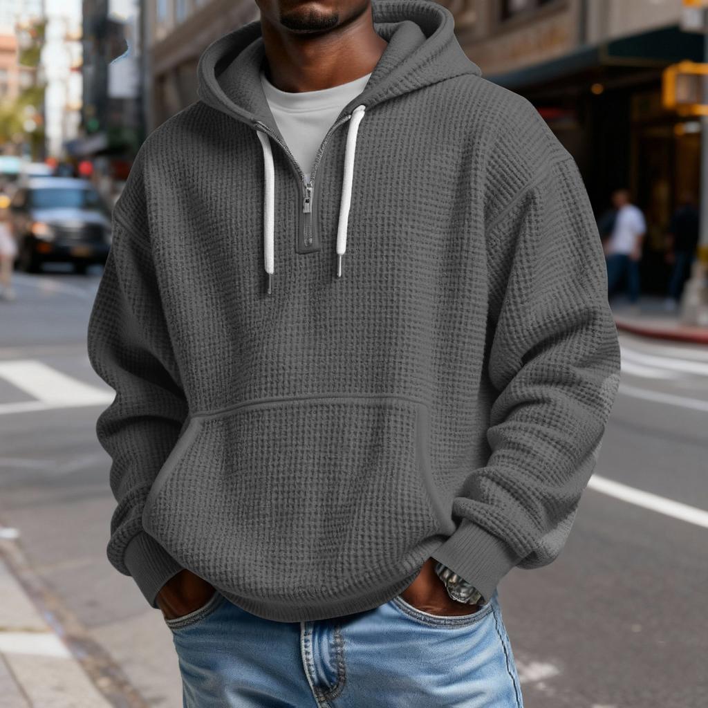 Men's Casual Solid Color Zipper Long Sleeve Hooded Sweatshirt, Everyday Zipper Casual Long Sleeve T-Shirt