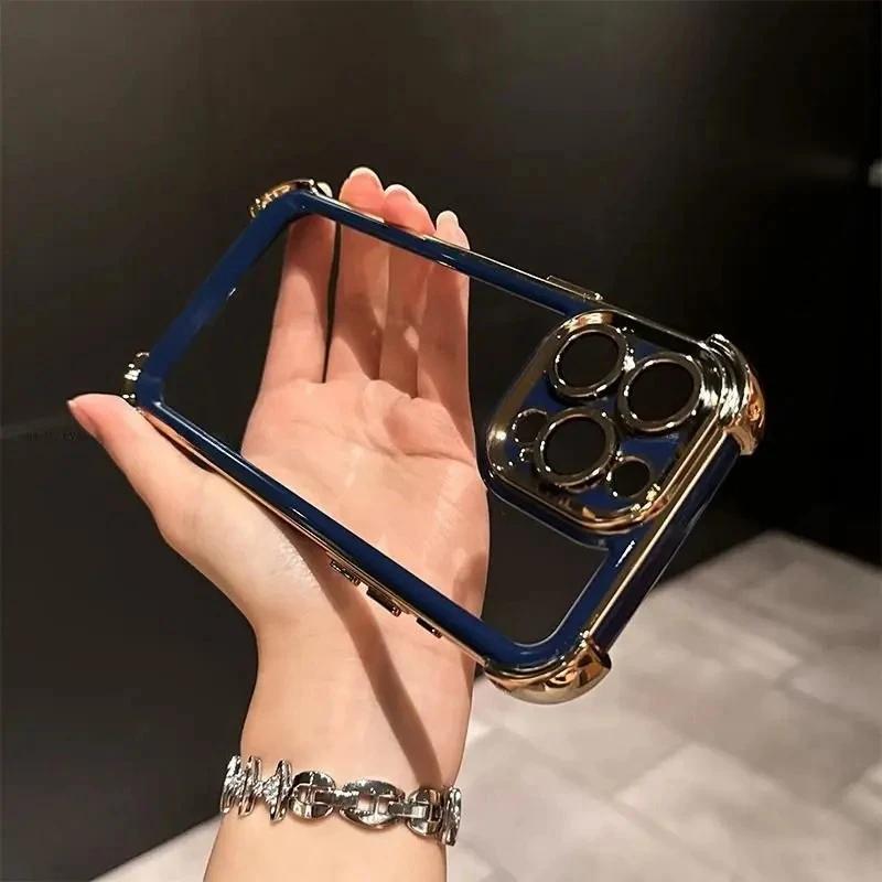 New Transparent Phone Case For iPhone 16 15 14 13 12 11 Pro Max Plus Shockproof Bumper Cover Funda With Lens Protector