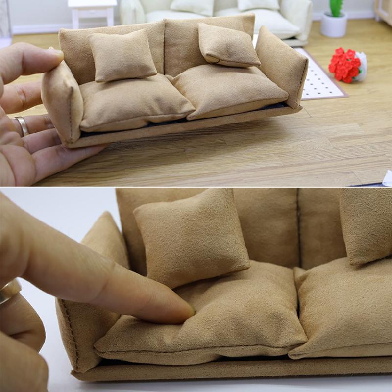 1 Set Kids Pretend Play Toy 1:12 Mini Dollhouse Furniture Italian Leather Sofa Simulation Miniature Living Room Chairs Decor