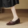 Suede square head ballet shoes women's spring and summer flat-soled single shoes light mouth flat heel retro bow Mary Jane women's shoes