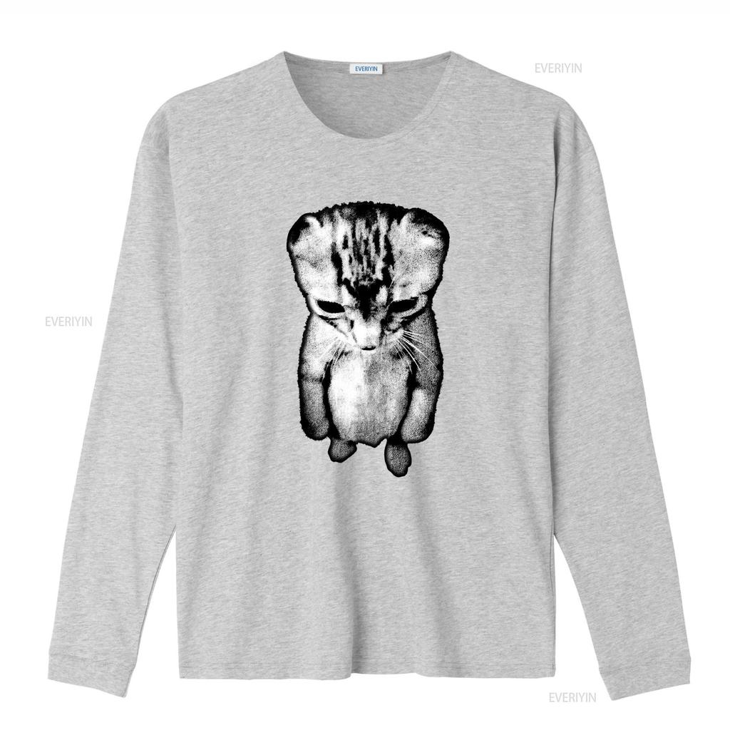 Trauriges Ktzchen Meme Stehende Katze T Shirt Vintage Washed Designer Clothes Soft Comfortable Breathable Homme Slightly