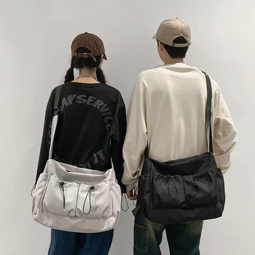 Drawstring crossbody bag, large capacity shoulder bag, fashi zipper bag, men's and women's universal, applicable to school