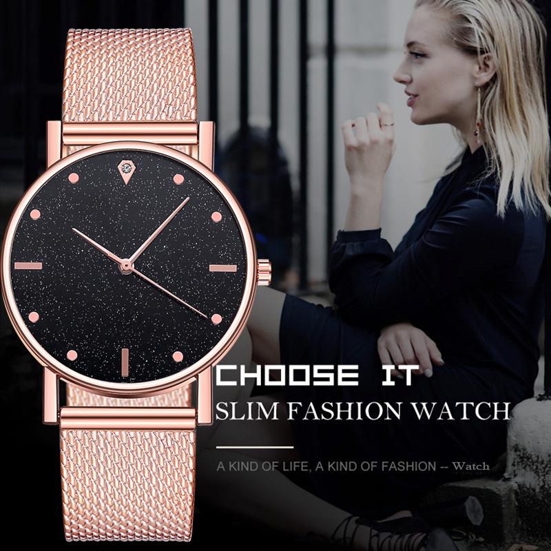 Strap Silicone Women Watch With Starry Sky Design Fashionable Quartz