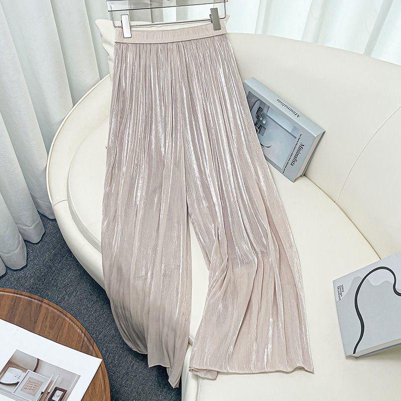 Damen Violette Perlmuttfarbene Drapierte Weitbeinige Culottes, Sommerlich Glasierte Gaze, Leichte Neun-Punkt-Hosen