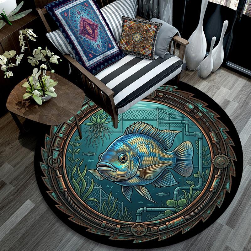 Underwater Mechanical Fish Scene Round Area Rug Under Office Chairs Bedroom Living Room Home Decor 80cm x 80cm