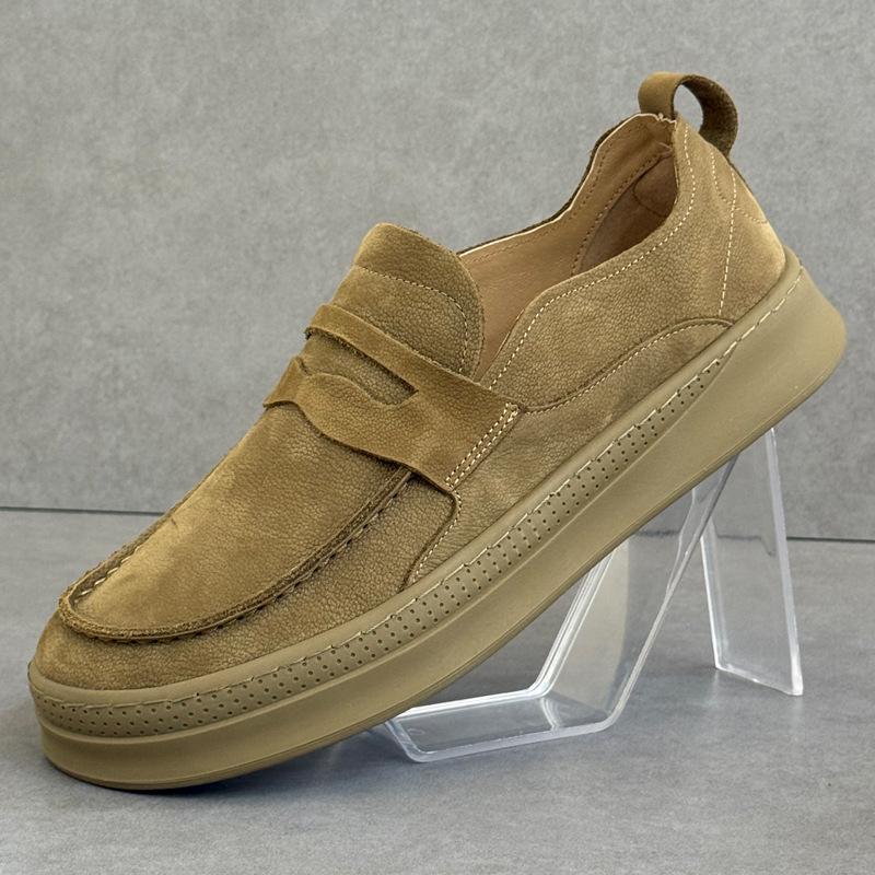 Men's Breathable Slip-On Casual Leather Shoes Summer Lightweight Soft Sole Work Boots Genuine Leather