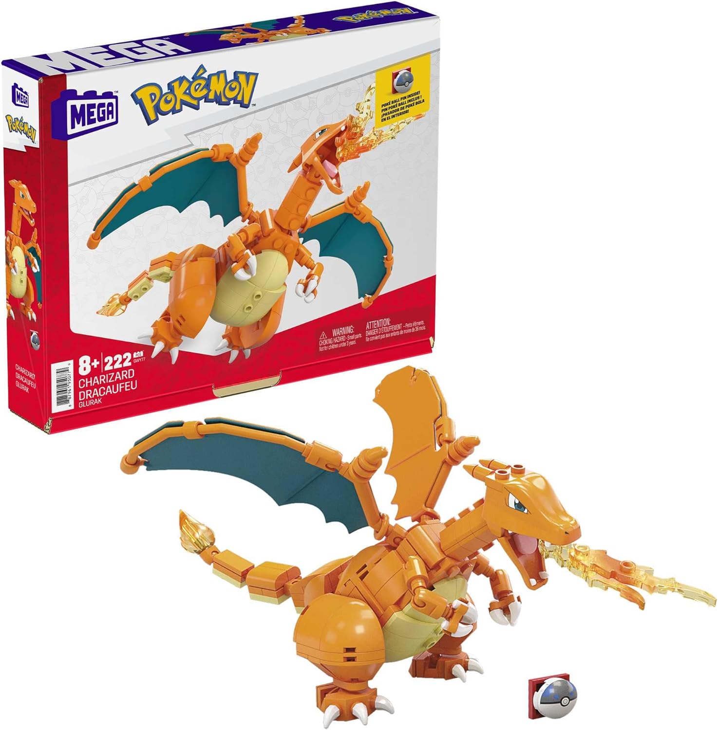 

Mega Construx GWY77 Pokémon Charizard (Glurak) Figure, Construction Set with 223 Pieces, Movable, approx. 10 cm, for Children 6 Years and Above Building blocks