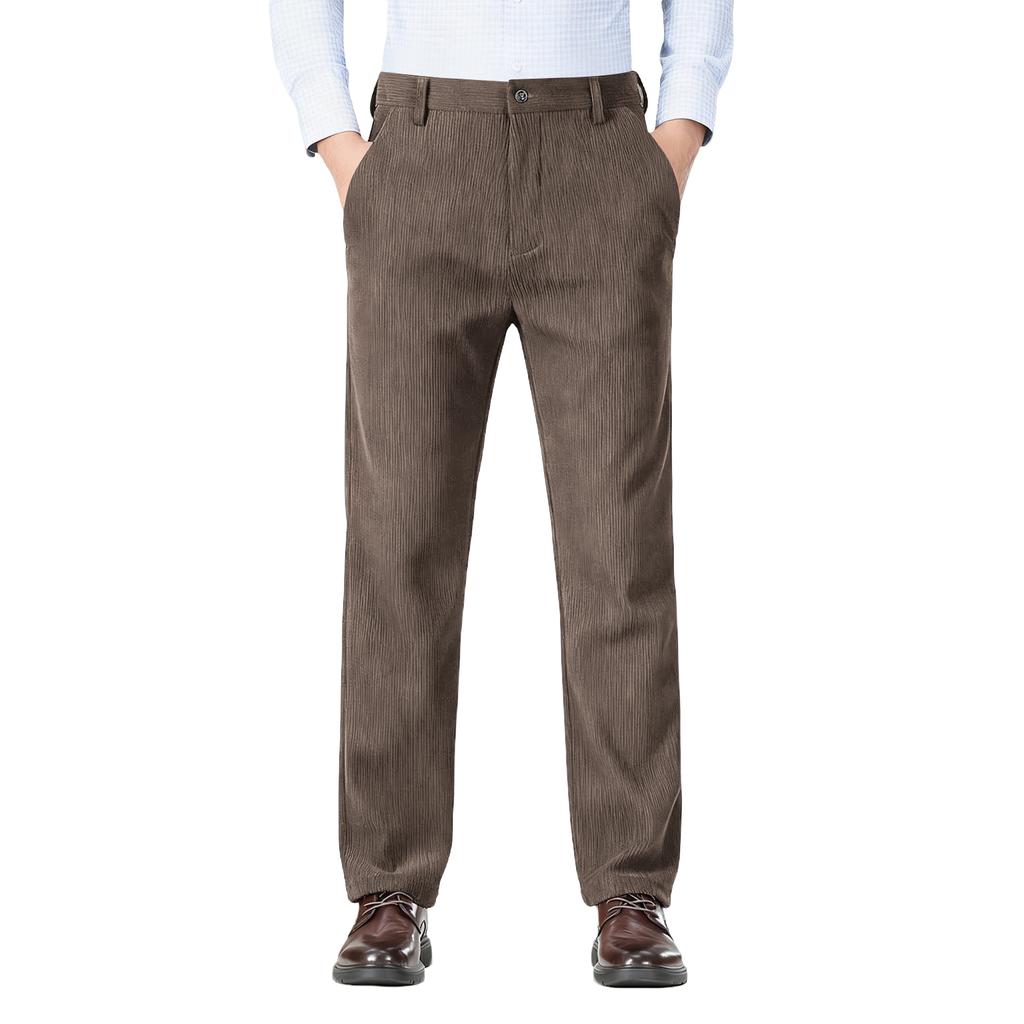 Męskie spodnie sztruksowe plisowane casualowe z prostą nogawką jesienno-zimowe spodnie do garnituru