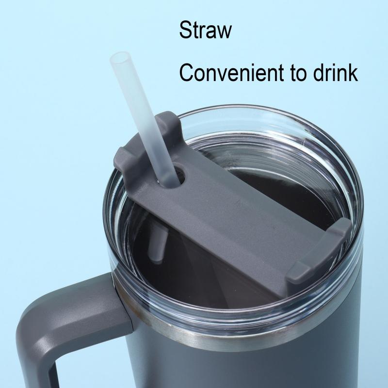 Simple Solid Color Large Capacity Double-layer Vacuum Stainless Steel Thermos Cup with Straw Coffee Cup Outdoor Car Water Cup