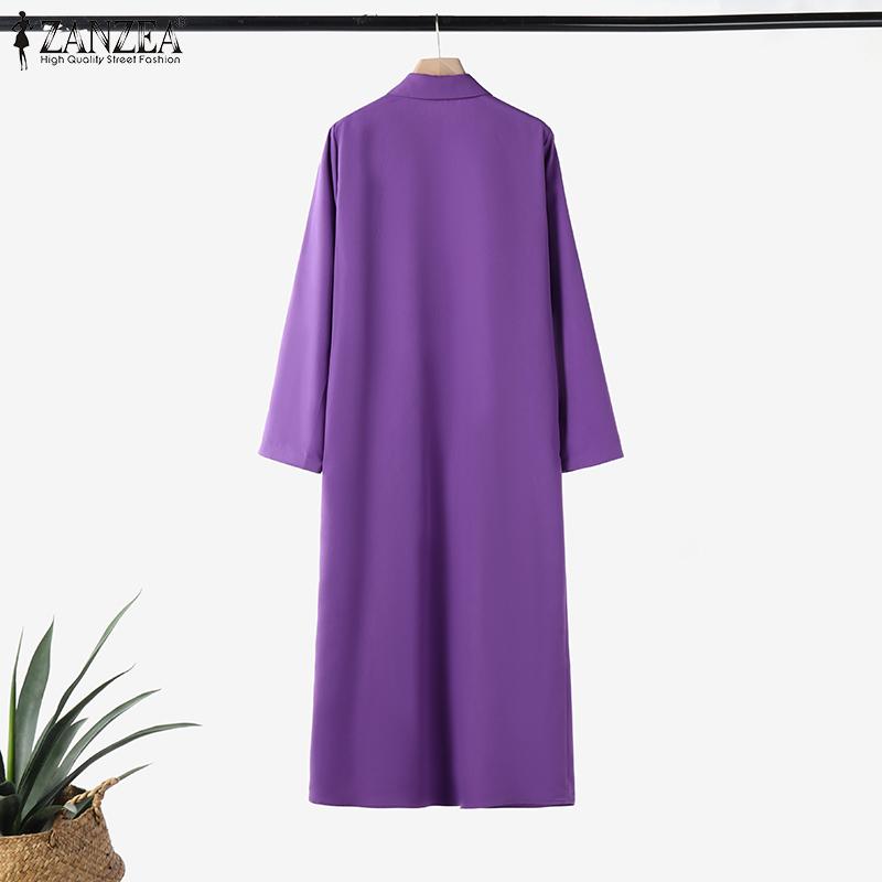  ZANZEA Women Casual Turn Down Collar Loose Three Quarter Sleeve Shirt Dress