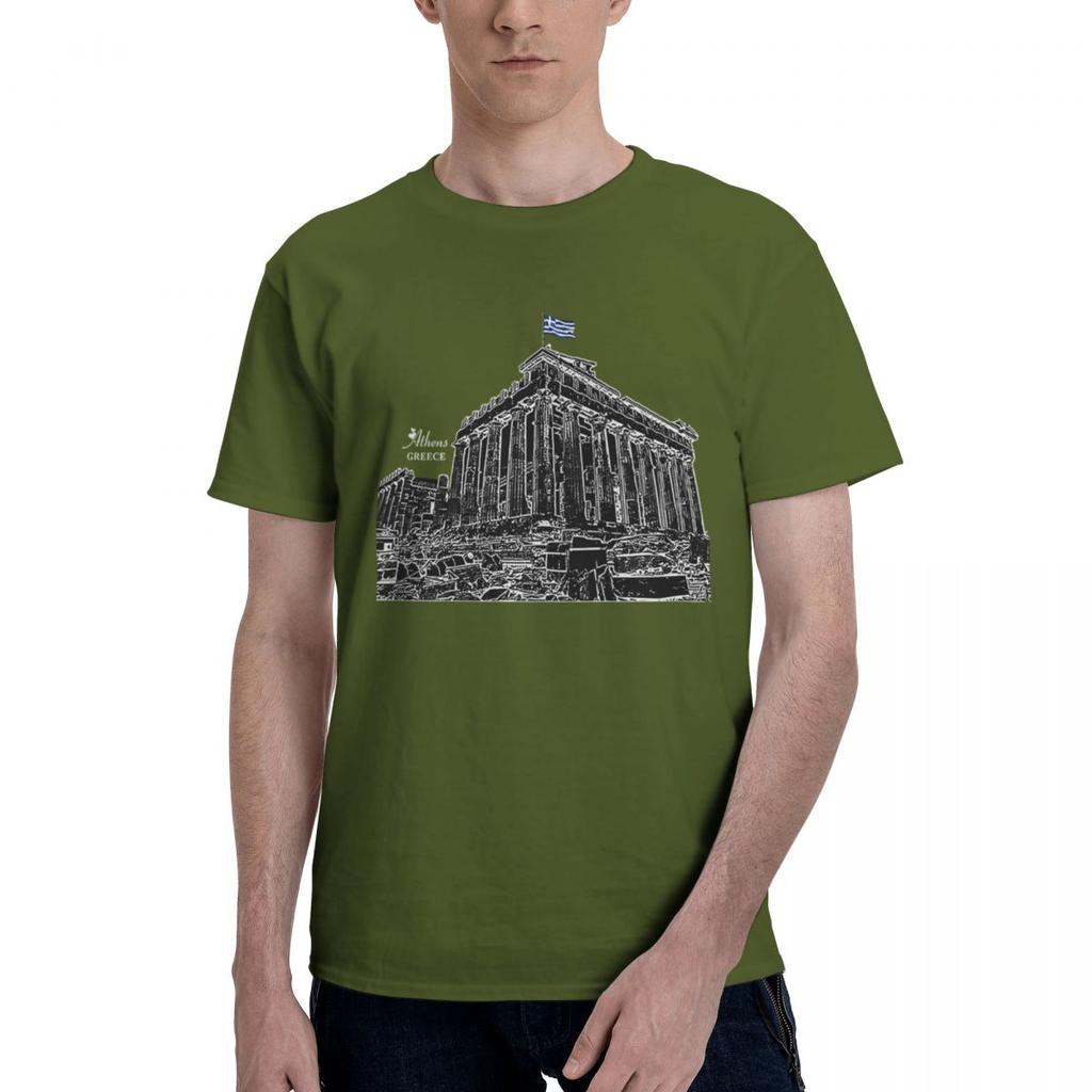 Athens Parthenon Acropolis Greece Flag 100 Cotton Casual Breathable Confortable Manga Funny Mens TShirts Graphic Tee