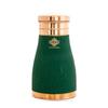 Pure Copper Bedroom Water Bottle with Inbuilt Glass, Green Silk Finish Hammered Design, Drinkware & Storage Purpose