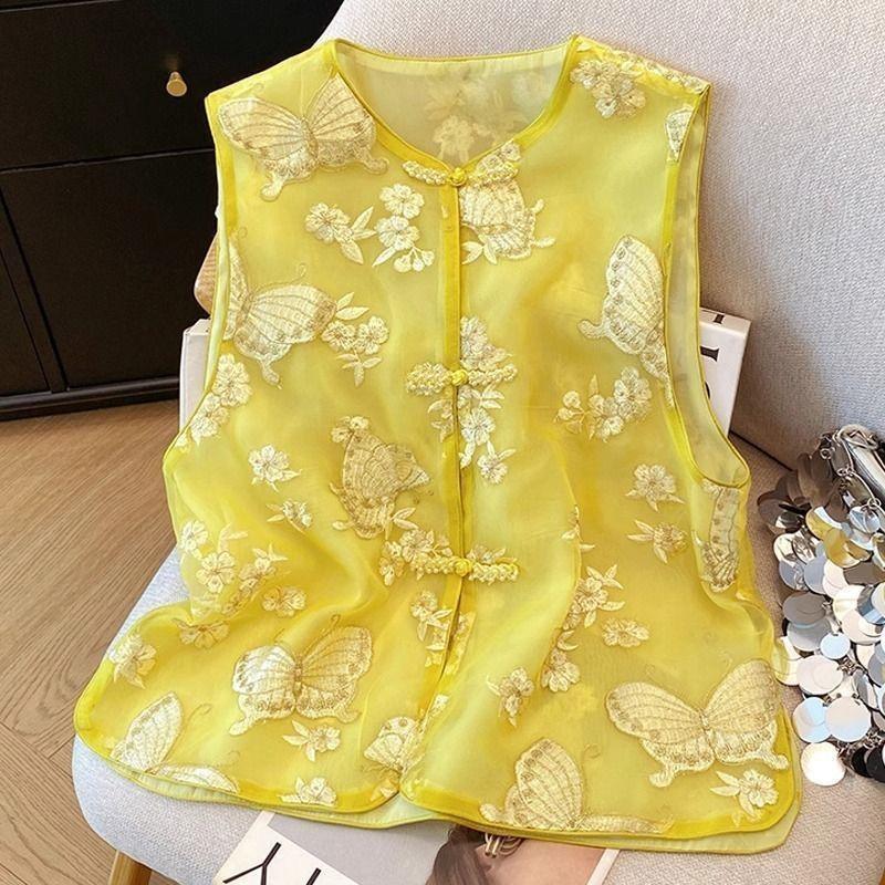 

Жилет женский жилет темпераментный красивый нишевый дизайн топ с пряжкой вышитый жилет женский 3XL (recommended 138-75kg)