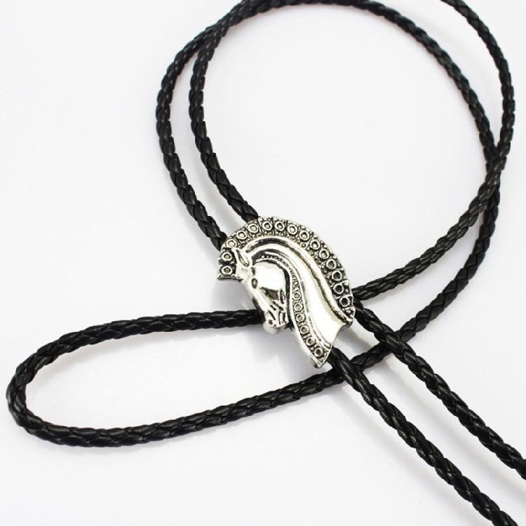 Elegant Black Bolo Tie with Horse Head Pendant Cowboy Necktie Western Tie