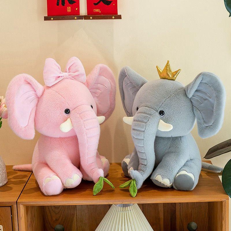 25CM Cute New Crown Elephant Plush Toy Pink Bow Female Elephant Doll As A Birthday And Christmas Gift For Children