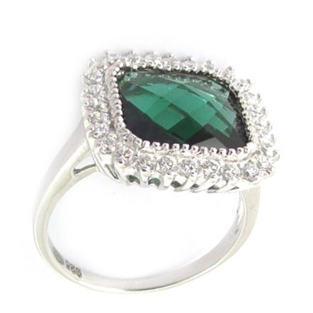 Silver Ring 'Sissi' Green Silvery White (rhodium) - 15x15 Mm