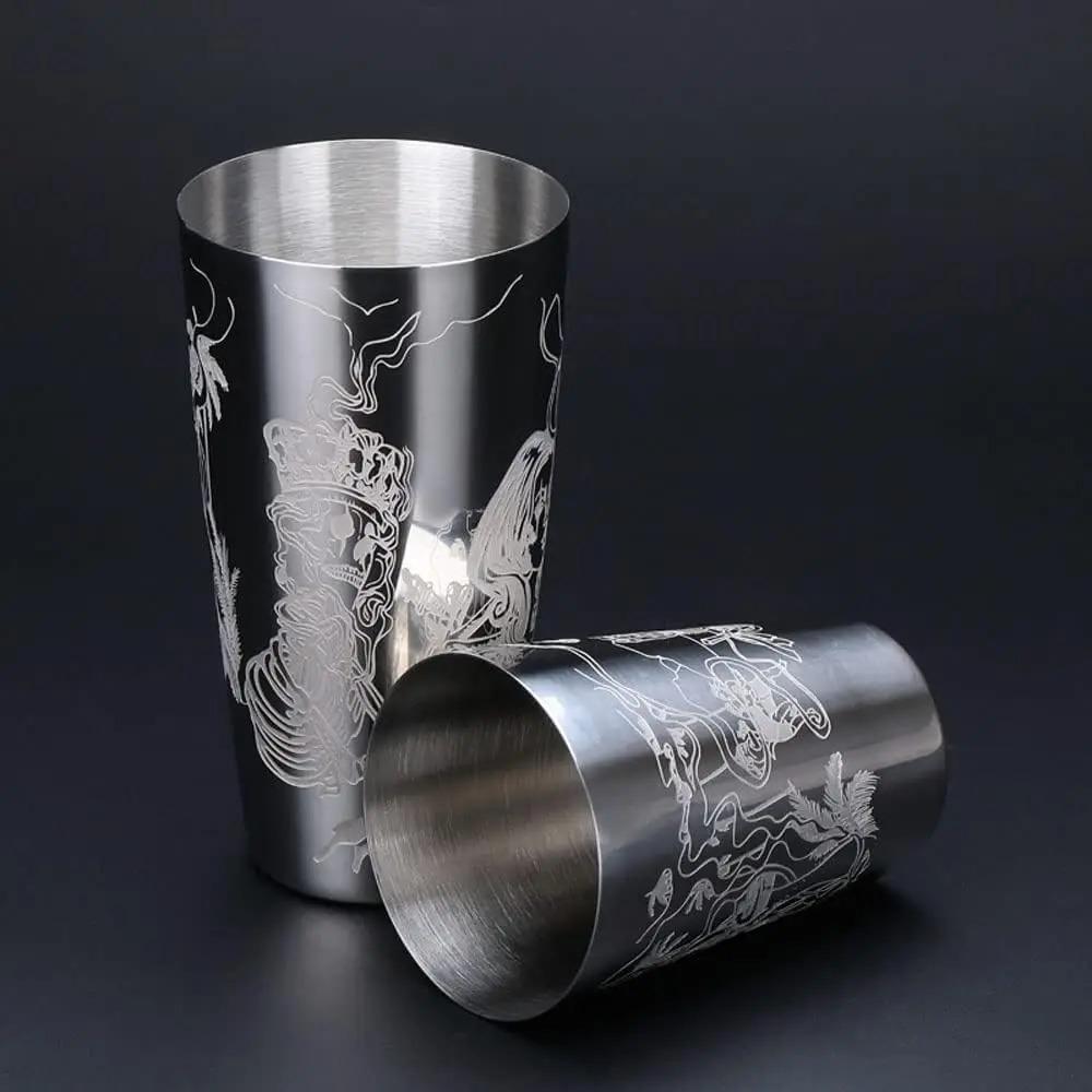 Stainless Steel Boston Shaker Tin with Etched Pattern Cocktail Shaker Martini Shaker Drink Mixer Professional Bartender Kits