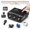 High Power Car Charger: 1 To 3 Lighter Socket Extension & 4-Port USB with Independent Switches TR12