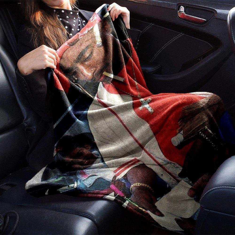 1pc 2PacHip Hop Blanket Soft Lightweight All Season Multi Purpose Throw for Sofa, Bed, Office & Picnics, French Style with Iconic Album Art & Quotes