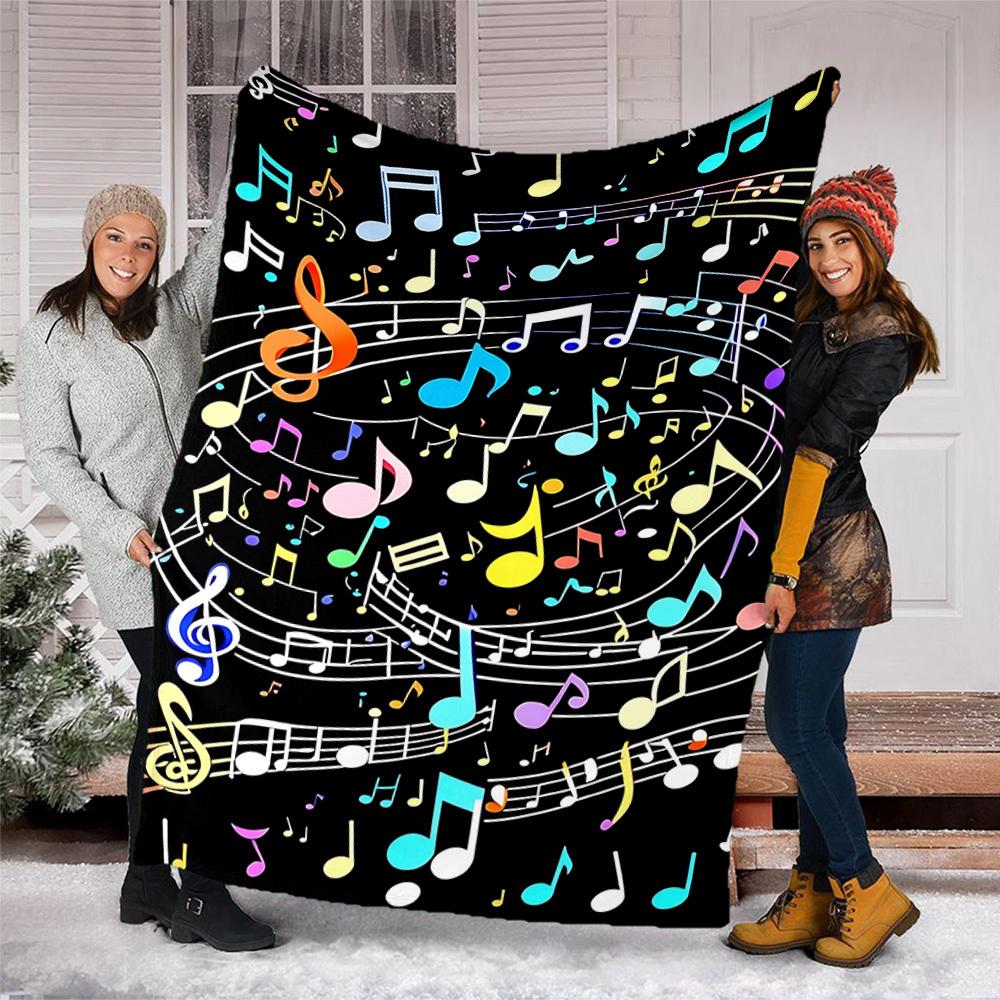 1pc Musical Notes, Colorful Symbols Print Outdoor Blanket, Lightweight Polyester,
