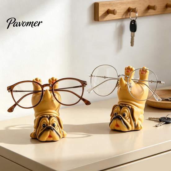 Novelty Home Decoration Upside-down Pug Glasses Holder, Durable Organic Resin Eyeglass Stand, Stable Spectacle Frame Support Cute Animal Display Rack