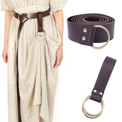 Medieval Ladies Hiking Folds Skirt Double Ring Keychain Halloween Pu Belt Cosplay Bracer