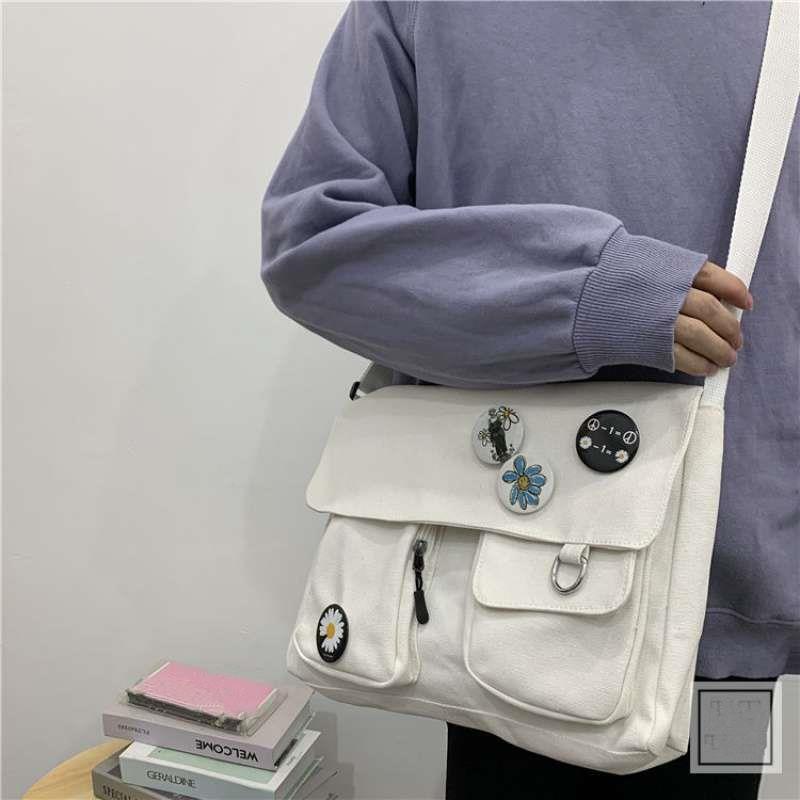 Youth Fashion Canvas Diagonal Crossbody Bag Casual Version Ladies Shoulder Bags Solid Color Women Messenger Bags