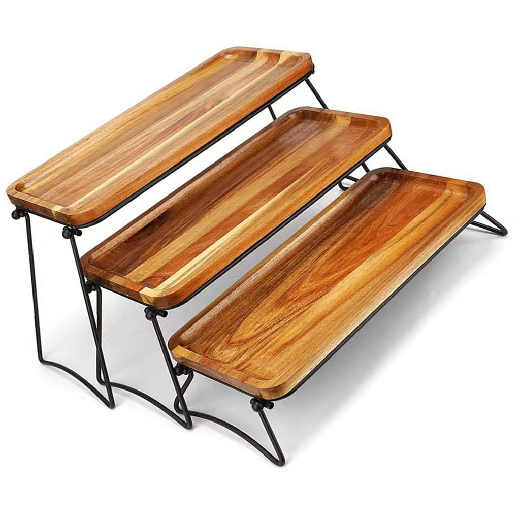 3 Tier Serving Stand Large Wood Dinner Serving Platter Tray for Appetizer Snack Fruit Cup Cake Wood