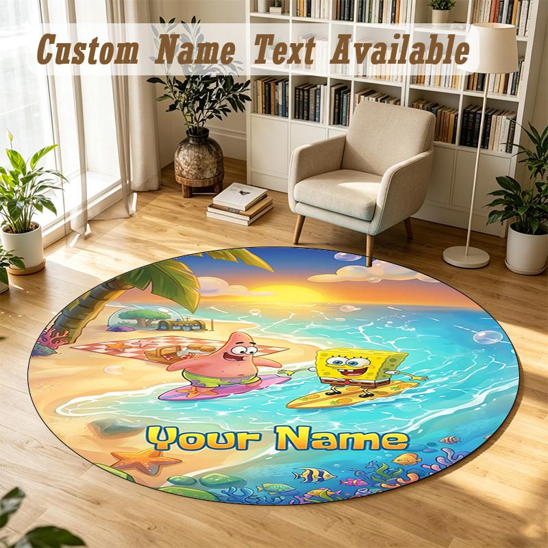 Round Rug Custom NameSpongeBob Pattern Non Slip Carpet Home Floor Decor