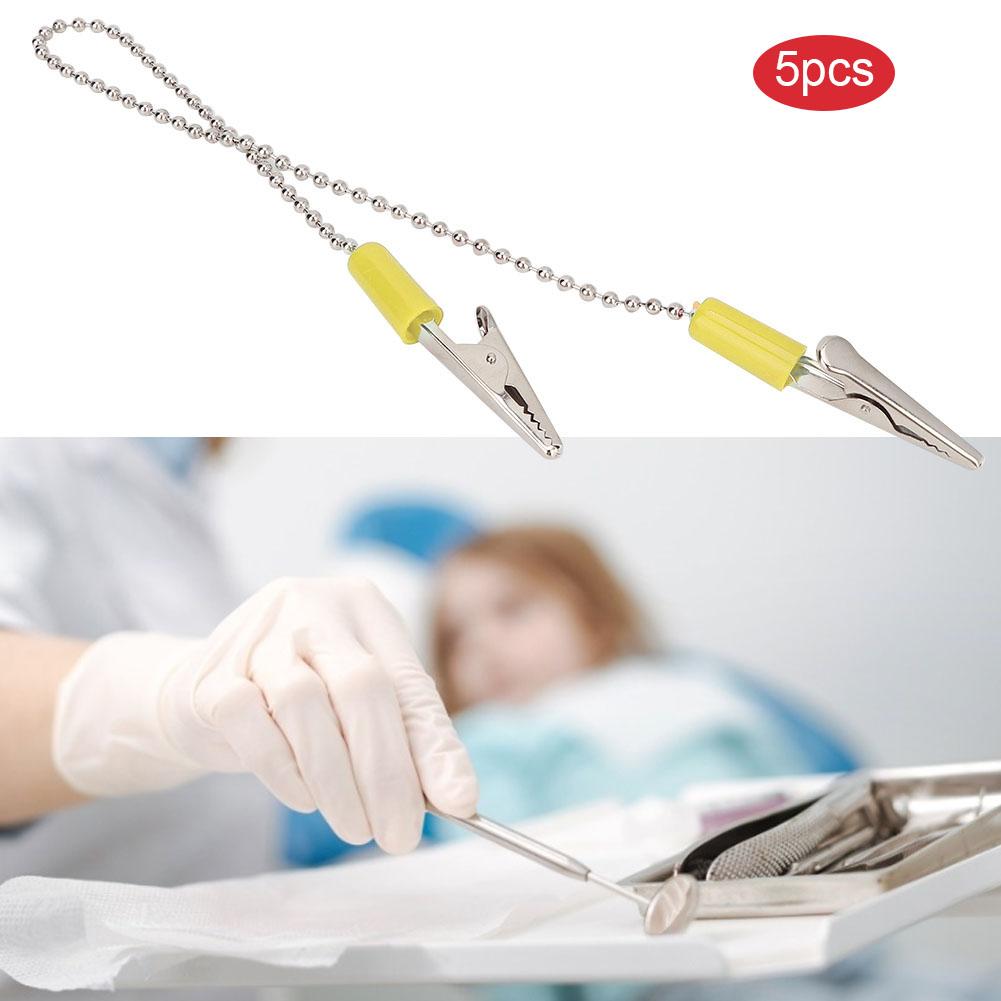 5 ks Zubní laboratoř Klip na bryndák Držák ubrousku s flexibilním ocelovým kuličkovým řetízkem Zubní potřeby Žlutý