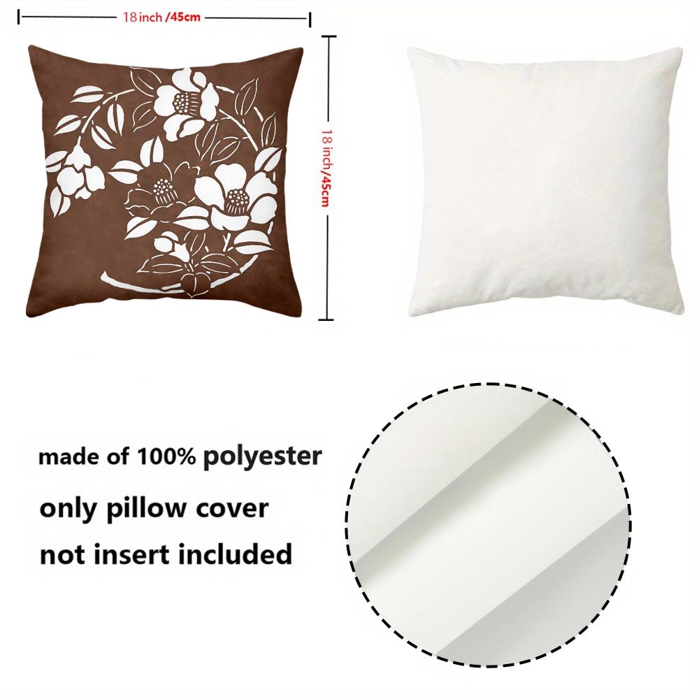 1 Pieces Brown Cushion Covers With White Floral Patterns Polyester Pillowcase, Sofa Decorative Cushion Cov Headboard Pillow
