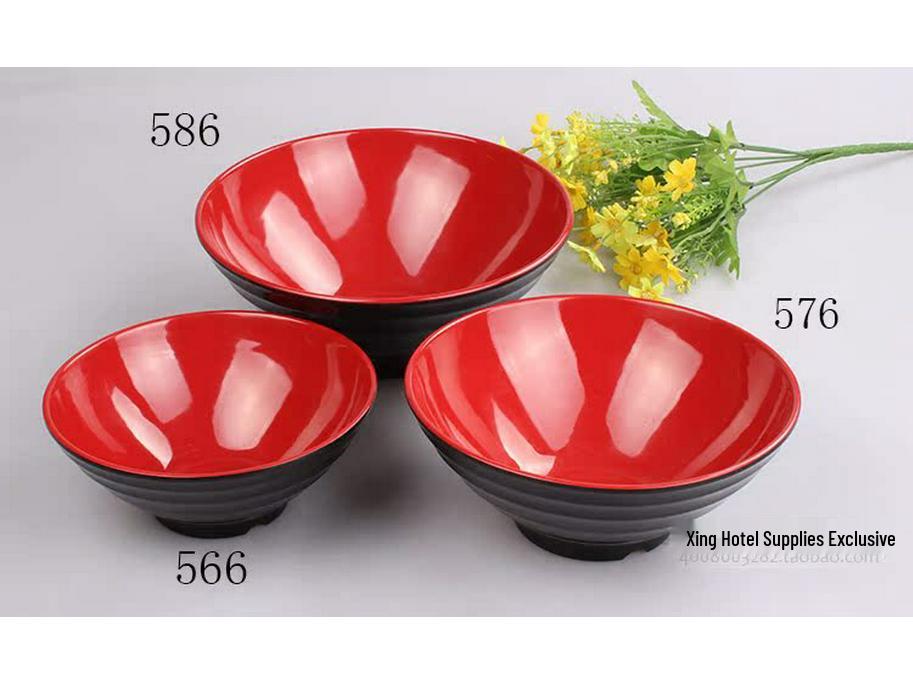 A5 Black and Red Ajisen Ramen Noodle Bowl - Pointed Bottom Melamine Tableware.