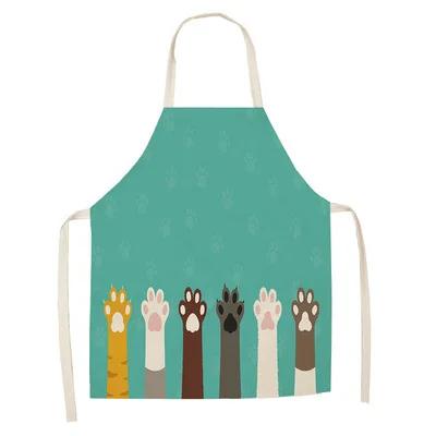 1Pcs Apron Cotton Linen Cooking Cute Cat Printed Home Sleeveless Aprons Men Women Baking Accessories Household Kitchen Supplies