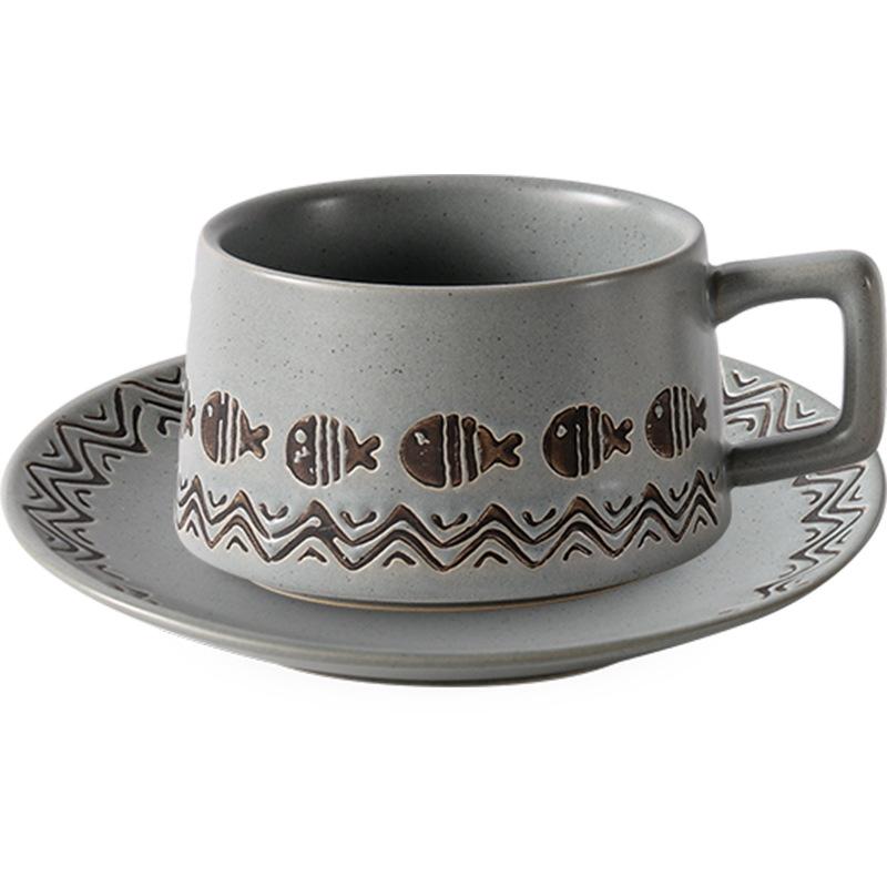 Retro fish ripple coffee cup ceramic art cup and saucer set tableware high value posing good things.