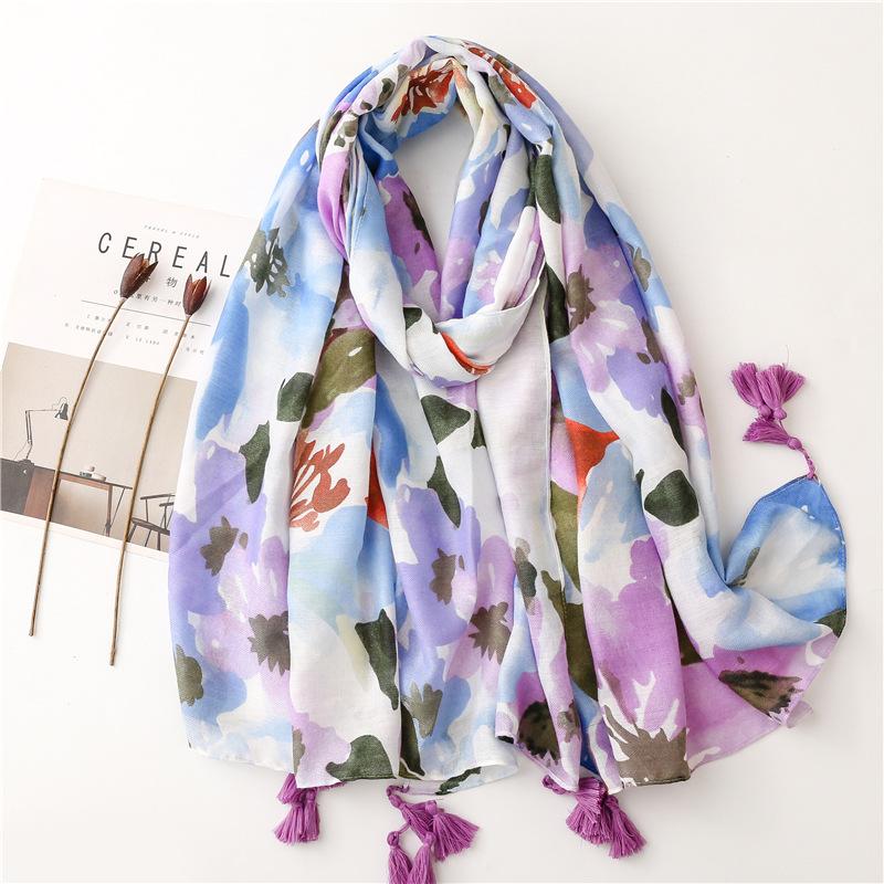 Fashion Women Spring Autumn Viscose Scarf Shawl Lovely Leopard Floral Tassel Pashmina Stole Wrap Echarpe Foulards Muslim Hijab