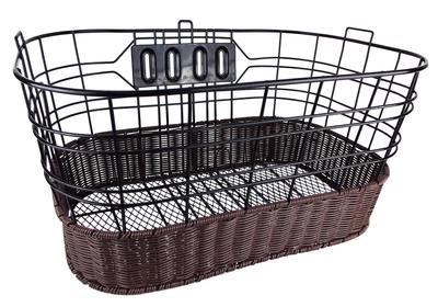 Sentan Bicycle Front Rattan Style Woven Wide Basket with Mounting Hardware Black X Brown AMICOLA.F AMC-W500