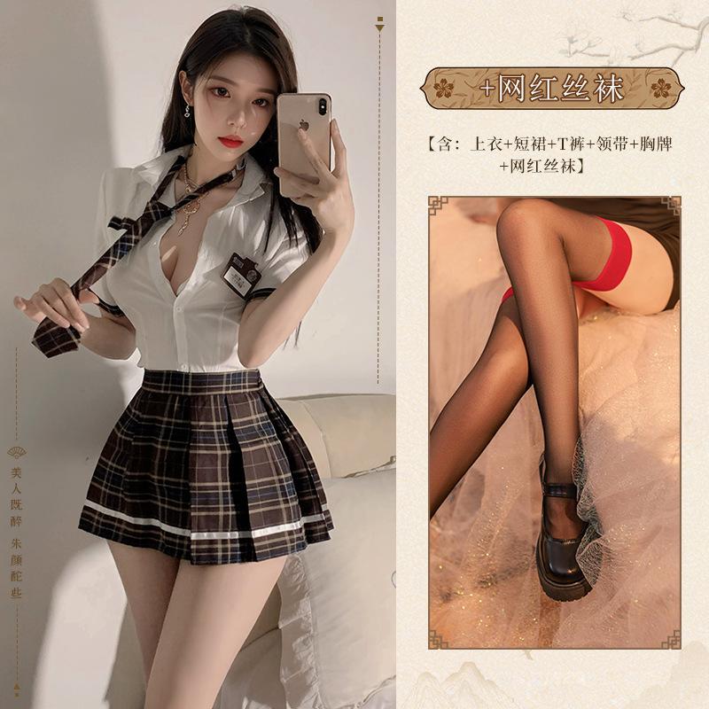 Sex Underwear Uniform Campus JK Hottie Waist Japanese Sexy College Style Tie Short Shirt Pleated Skirt Pure Desire
