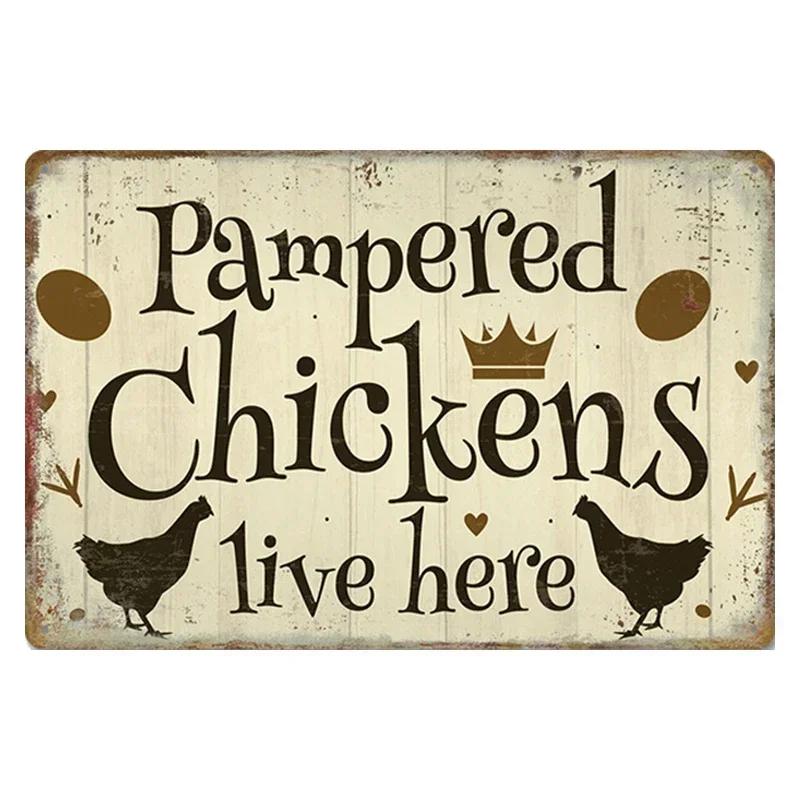 Chicken Rooster Hen Coop Egg Decorative Metal Sign, Vintage Tin Metal Plate for Farmhouse Kitchen Wall Home Decor