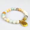 Natural Matte Amazonite Bracelet with Yoga Lotus Pendant - Handmade Buddhist Beads