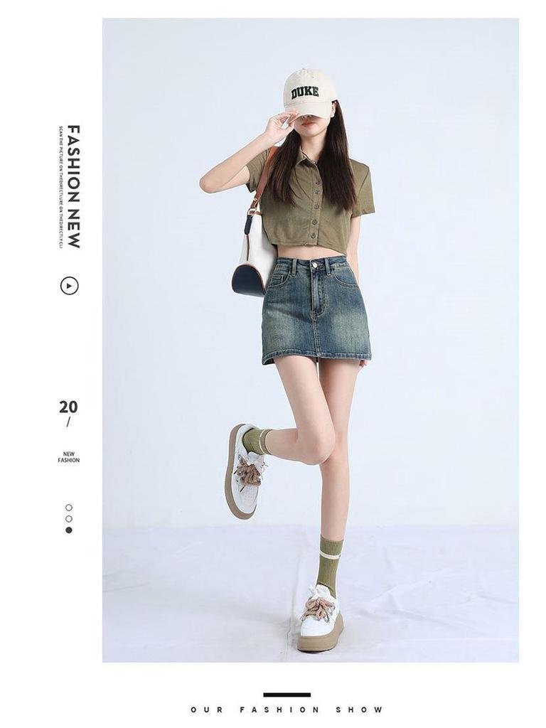 2025 Spring/Summer Women's Retro Denim A-Line Bodycon Mini Skirt
