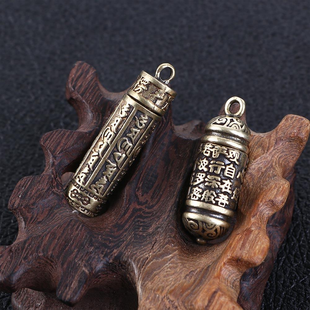 Keepsake Cylindrical Box Brass Buddhist Pendant Medicine Pill Box Necklace Pendant Travel Pill Case