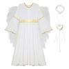 4 Piezas Disfraz de Ángel para Niñas Ropa de Cosplay Vestido Blanco de Manga Larga con Alas de Plumas Set de Diadema para Actuación de Halloween