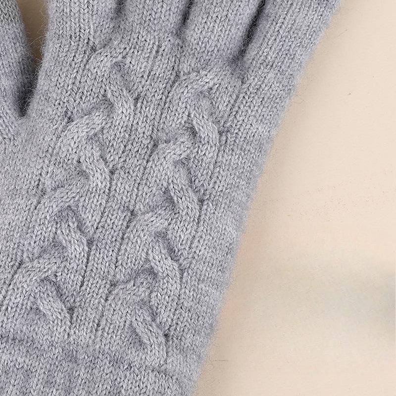 Winter Women's Double Layer Warm Touch Screen Knitted Gloves Wool Cold Proof Solid Color Plus Velvet Thickened Men's Outdoor Cycling Gloves