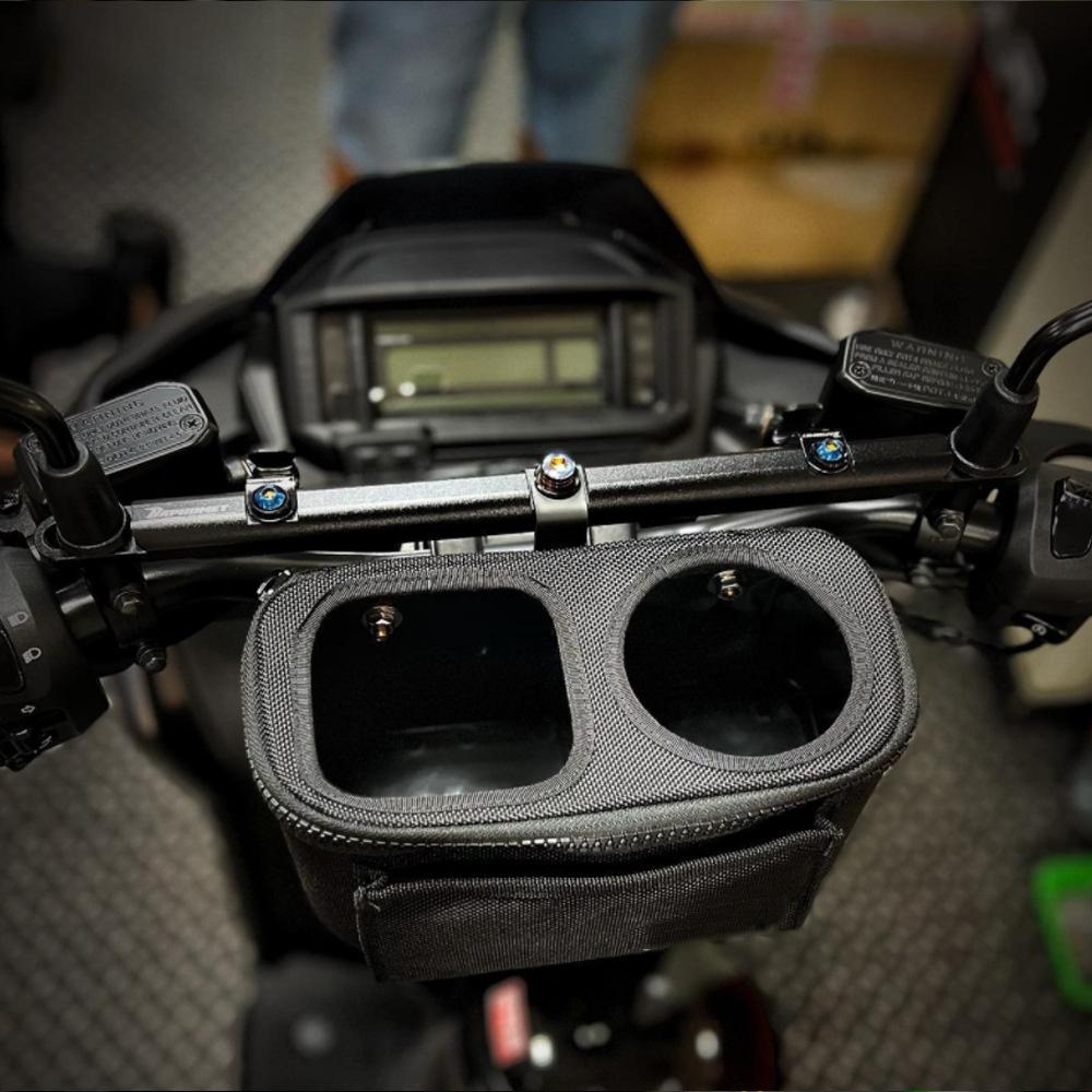 Motorcycle Front Handlebar Crossbar & Storage Bag Cup Holder & Back Plate Black