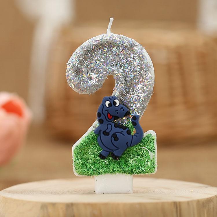 Świeczka urodzinowa z brokatem dinozaura, wysokość 3 cale, brokatowy wzór 3D, topper na tort, świeczki urodzinowe na tort z motywem zielonych zwierząt
